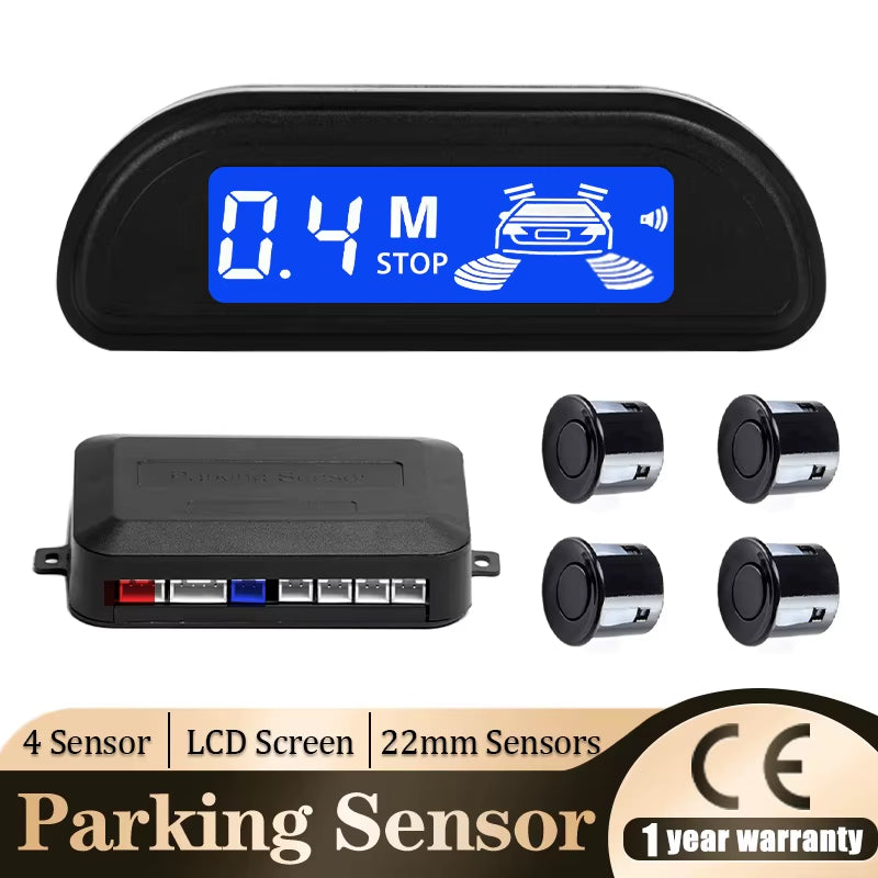 Car Parking Sensor Kit with Auto Parktronic Reverse LED Monitor 22Mm 4 Sensors Radar Detector System Backlight Display