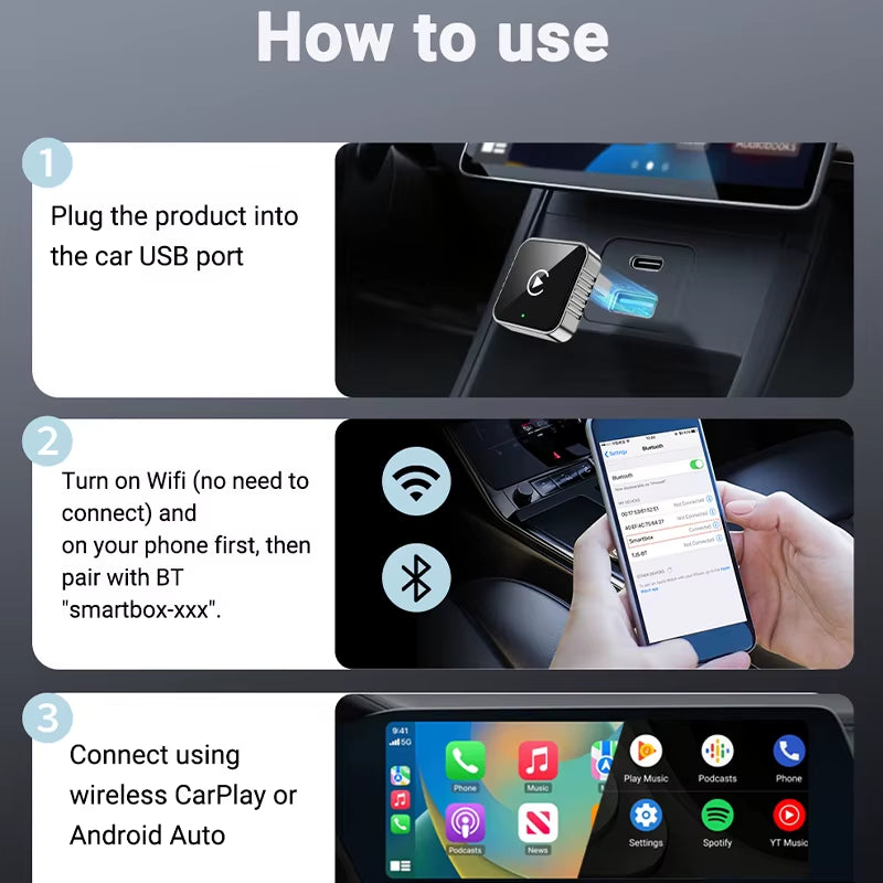 New Super Mini Carplay AI Box Wired to Wireless Carplay/Android Auto 2In1 Box 5Ghz Wifi5 for 99% Original Wired Carplay/Auto Car