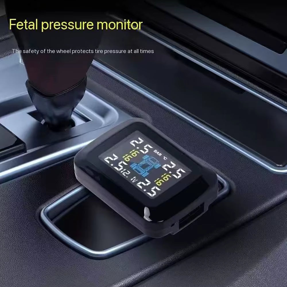 Car TPMS Cigarette Lighter Tire Pressure Monitoring System Alarm Tyre Air Pressure Meter Gauge Temperature Warning with 4 Sensor
