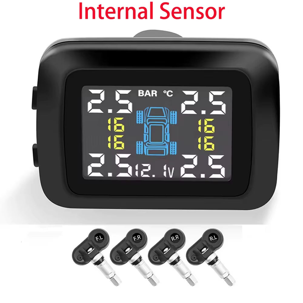 Car TPMS Cigarette Lighter Tire Pressure Monitoring System Alarm Tyre Air Pressure Meter Gauge Temperature Warning with 4 Sensor