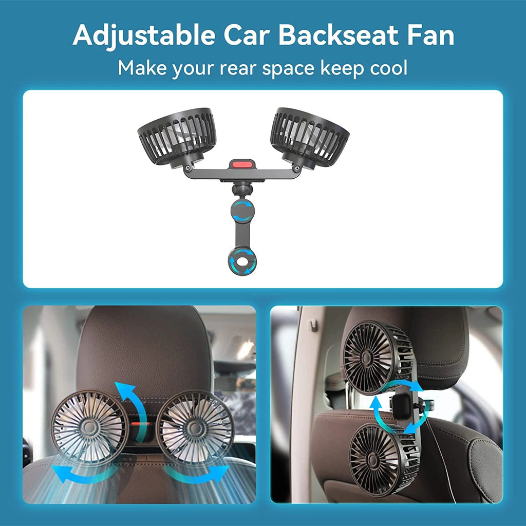 Car Fan 360° 3-Speed Car Seat Back Cooling Fan USB Charge Dual Head Fan Adjustable Rotation Neck Cooler for Car Home Accessories
